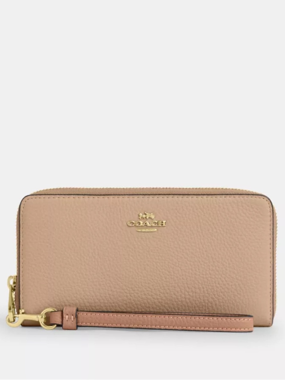 COACH Long Zip Around Wallet With Wristlet Strap Light Taupe Leather BRAND NEW